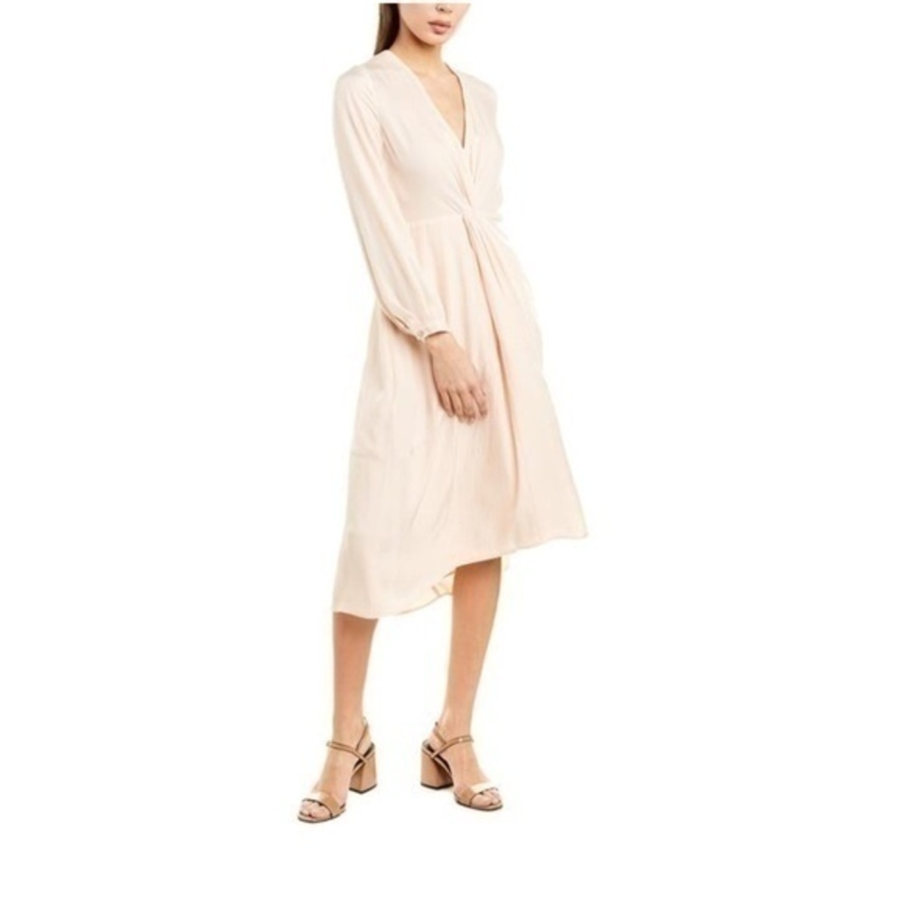 Vince Twist Drape Casual Midi Dress in Blush Long Sleeves Satin Dress